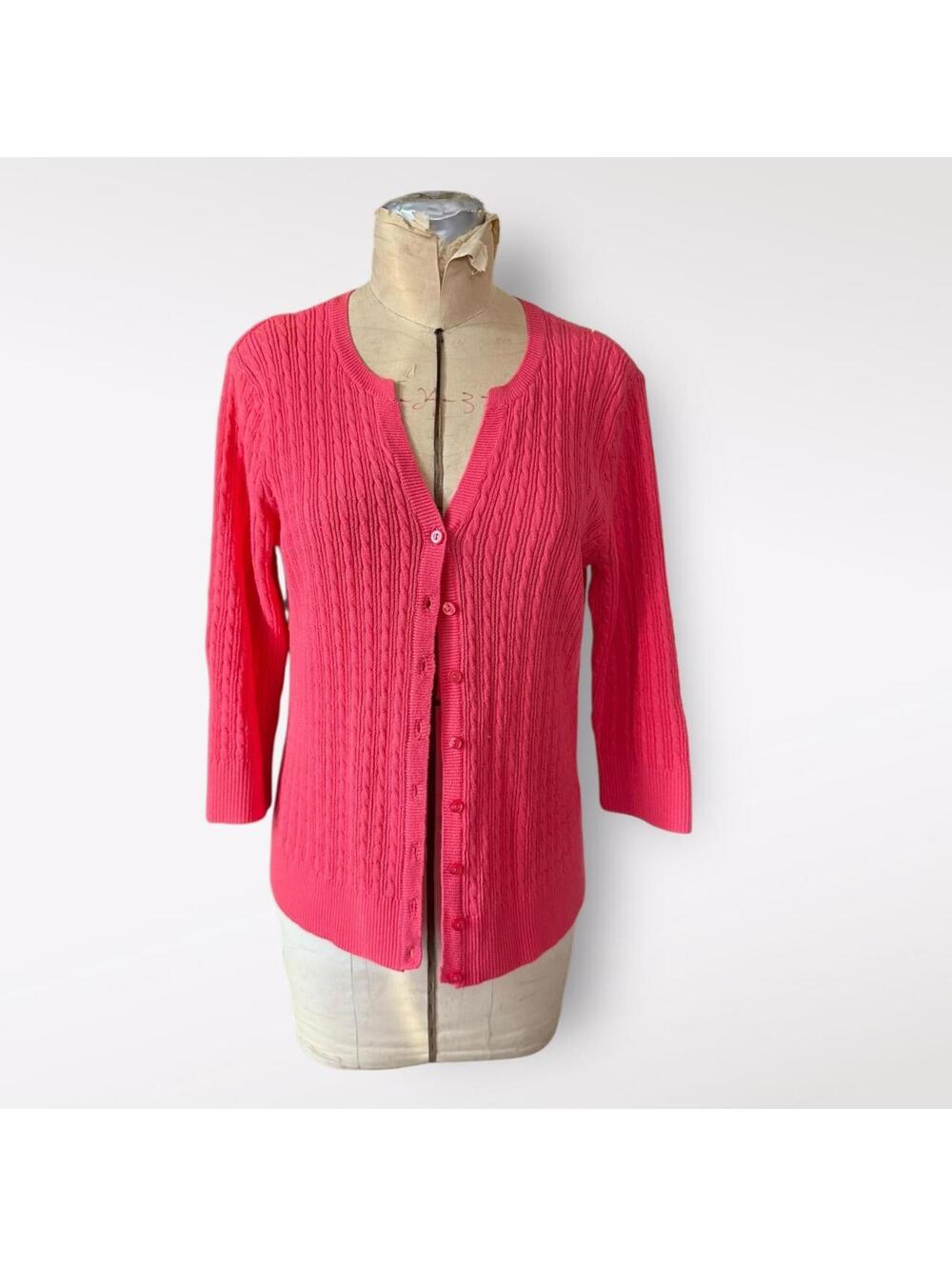 Jeanne Pierre Pink Cotton Cable Knit Cardigan